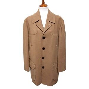 Vintage Men's Pendleton 100% Virgin Wool Car Coat Overcoat Camel Brown Size 46